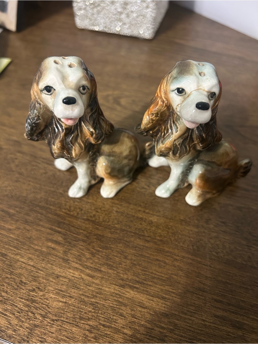 Vintage Brown and White Ceramic Cocker Spaniel Salt and Pepper Shakers